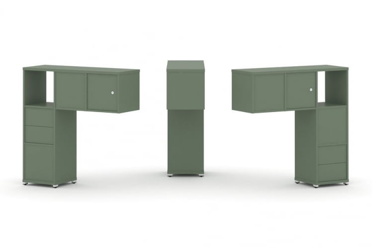 Надставка на стол низкая двухсторонняя + задняя стенка (4 шт.) + блок с 2-мя ящиками (2 шт.) + распашной фасад (2 шт.) CONCEPT CN.DNN-004 Кобо Белый металл_0