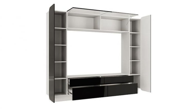 Шкаф многоцелевого назначения Лаванда-2 Белый Черный глянец_1