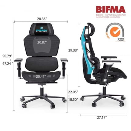 Эргономичное компьютерное кресло (для геймеров) Eureka TYPHON, Blue_2