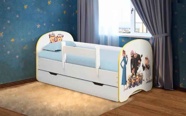 Кровать детская с фотопечатью с 1 ящиком 800*1600 Гадкий я_1