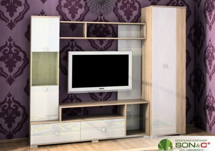 Стенка Карисма 5а Дуб сонома/Белый глянец_0