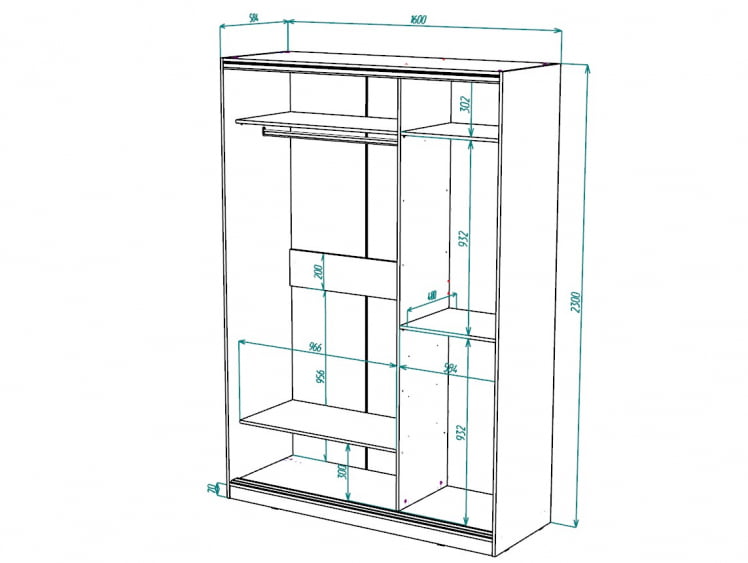 Шкаф-купе 2-х дверный Виктория 1600х584х2300, Ясень шимо светлый 16ДЛЛЛДЛЛЛ-ПЯ-Яшс 310-424_2