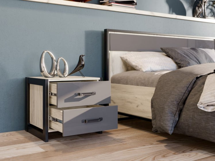 Тумба прикроватная Техно ЛД 678.100.000 Дуб Крафт белый Серый шифер_4