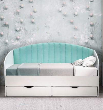 Кровать с продольной мягкой спинкой Софа №12 (800х1900) Белая Велюр 013_1