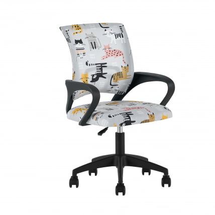 Кресло детское ТопЧаирс Симпле СН ДЖуниор принт Блуе Катс пластик черный / TopChairs Simple SN Junior Blue Cats_1