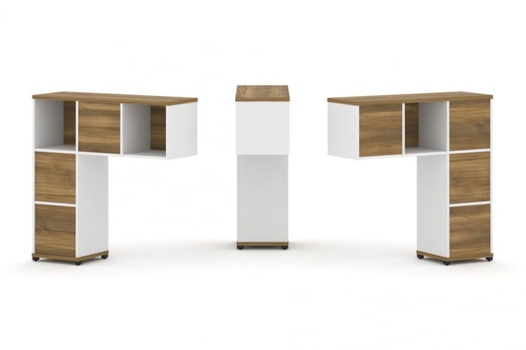 Надставка на стол низкая двухсторонняя + задняя стенка (5 шт.) + блок с 2-мя ящиками (2 шт.) CONCEPT CN.DNN-003 Сандал Янтарный Белый бриллиант Черный металл_0