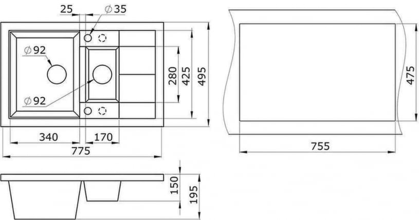 Кухонная мойка GRANULA 7802 Шварц_2