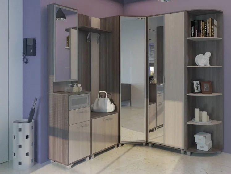 Шкаф угловой с зеркалом Модуль 8 Ясень шимо темн/Ясень шимо св._2