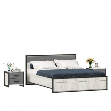 Кровать двуспальная 1600 с подъемным механизмом с тумбами Техно 07 Дуб Крафт белый Серый шифер_0