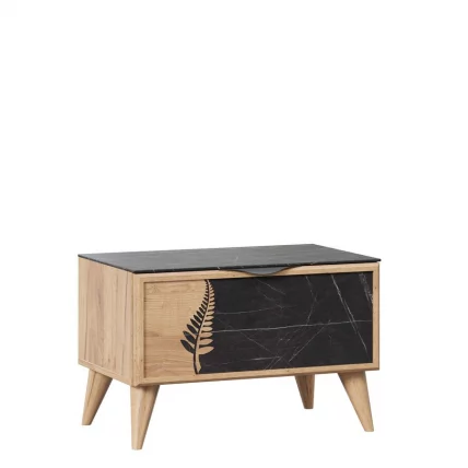 Тумба прикроватная Шелли левая с декоративным щитом Камень Пьетра чёрный_1