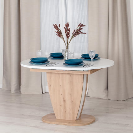 Стол обеденный SATURN ЛДСП, 120-160x80x75,5 см, Дуб Артисан/Белый_15