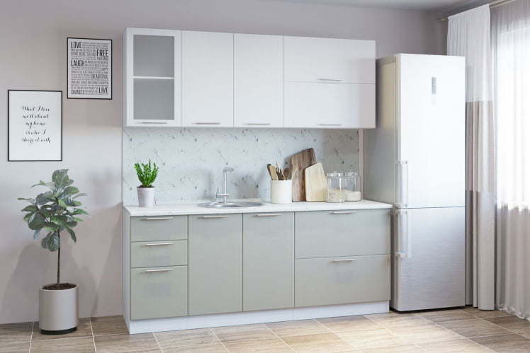 Гарнитур кухонный СОФТ В 2 (врезная мойка) рельеф белый/латте_0