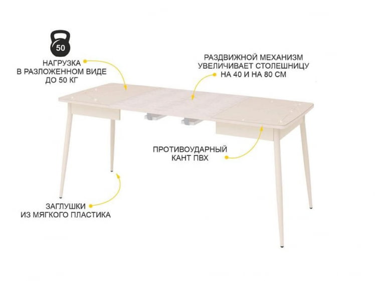 Обеденный стол Орфей 39.10 Белый песок-Кена_3