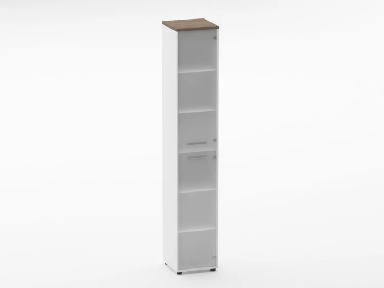 Шкаф 5 узкий закрытый, 2 стеклянные двери Deka 10.23.17Пр Дуб Верцаска/Белый_0