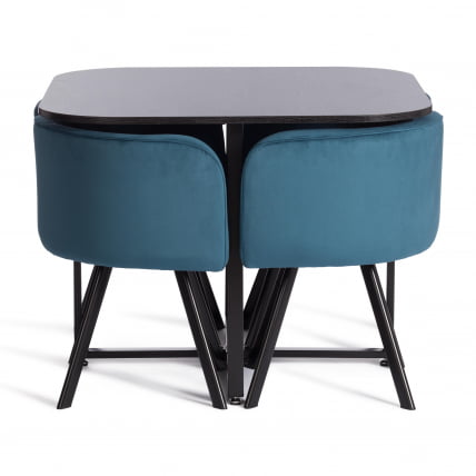 Комплект (стол, 4 стула) QUADRON (mod. PT14) Стол: МДФ/металл, стул: металл/велюр, 100х100х73 см, 69х56х71 см, Blue (синий) HLR62/черный_0