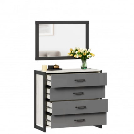 Комод с 4 ящиками с зеркалом Техно 050 Дуб Крафт белый Серый шифер_3