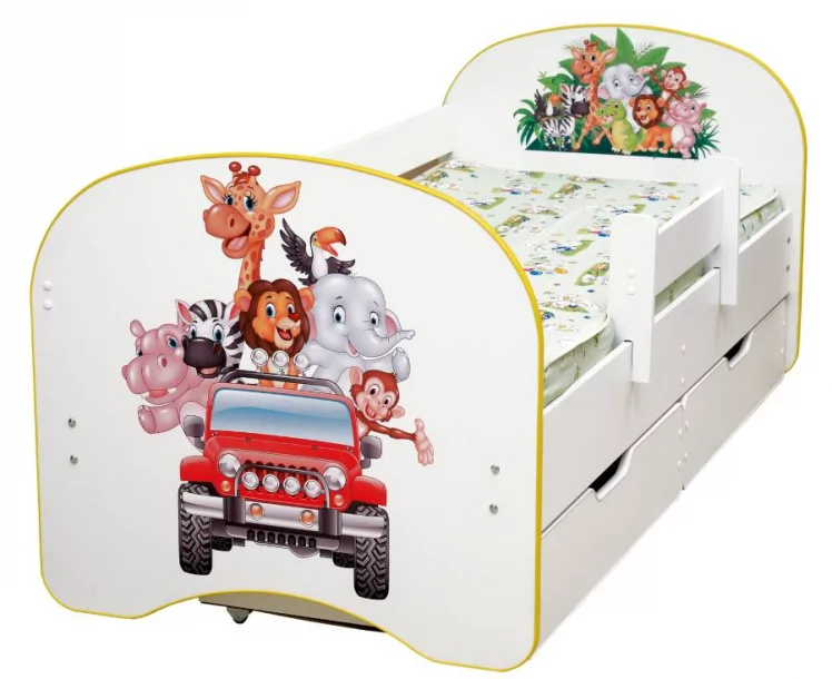 Кровать детская с фотопечатью с 2-мя ящиками 800*1900 Зоопарк_0