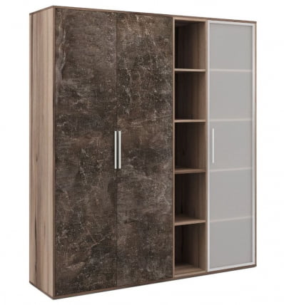 Шкаф высокий 3 створки, с нишей B-TONE BTN36152542 Вяз Бетон темный_0