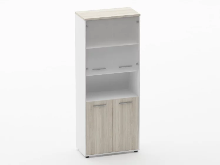 Шкаф 4 широкий верх стеклянные двери, низ закрытый, с нишей Deka 10.19.181 Дуб Сантана светлый/Белый_0