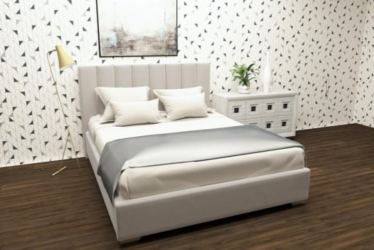 Мягкая интерьерная кровать Терра с ортопедическим основанием Цвет фасада: Кремовый; Материал фасада: Металл/Велюр; Спальное место: 1400х2000 мм_0