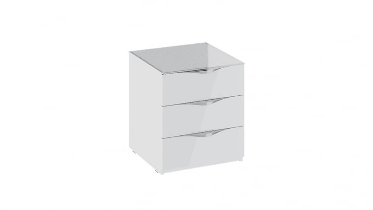 Тумба прикроватная с 3 ящиками Глосс ТД 319.03.02 Белый глянец/Стекло_0