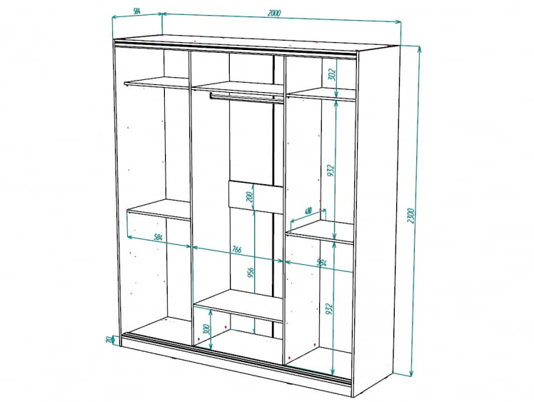 Шкаф-купе 3-х дверный Виктория 2000х584х2300, Ясень шимо светлый 20ДЗДЗДЗ-ЯЯПП-Яшс 310-3311_2