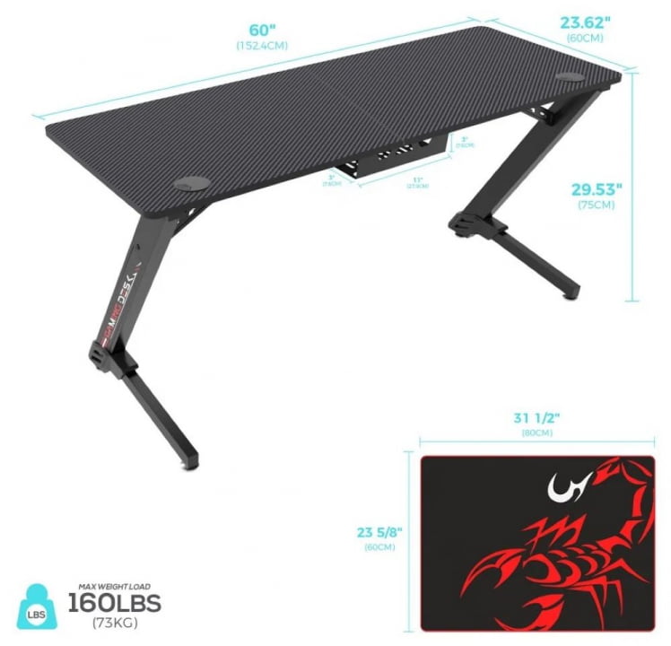 Геймерский стол Eureka ERK-TN-Z60-BK_3