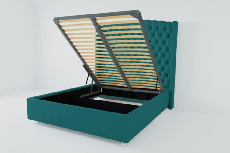 Мягкая интерьерная кровать "Берлин Люкс" с подъемным механизмом Материал фасада: Велюр; Спальное место: 2000х2000 мм; Цвет фасада: Бирюзовый; Цвет корпуса: Бирюзовый _0