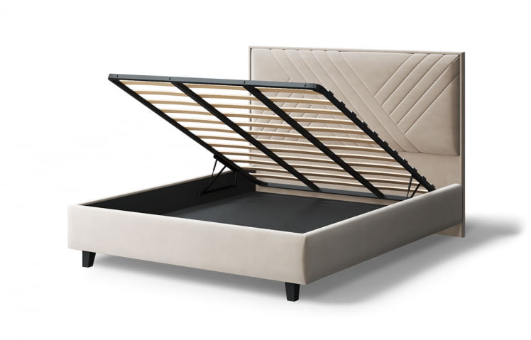 Кровать МИРА 2000*1400мм (на опорах), велюр Бренди лайт 03 (бежевый), (б/основания, б/матраса)_3