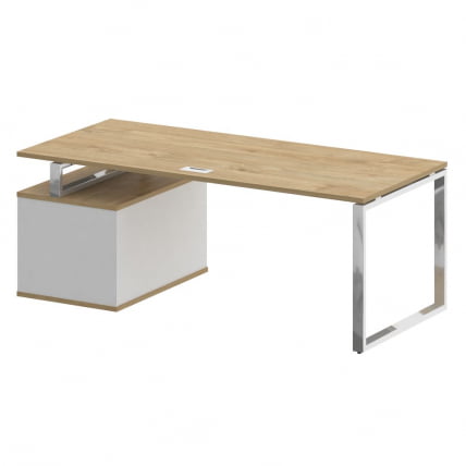 Стол руководителя с опорной тумбой , правый SHIFT SK.SRT-200 (R) Тиквуд Темный/Антрацит_1