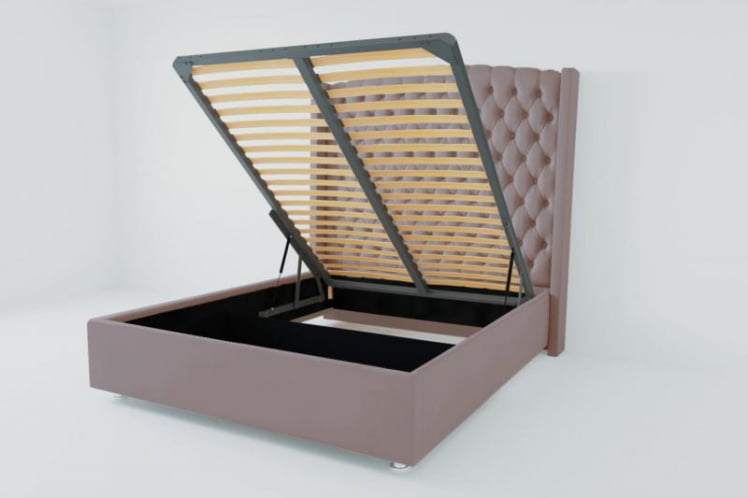 Мягкая интерьерная кровать "Берлин Люкс" с подъемным механизмом Материал фасада: Велюр; Спальное место: 2000х2000 мм; Цвет фасада: Темно серый; Цвет корпуса: Темно серый _0