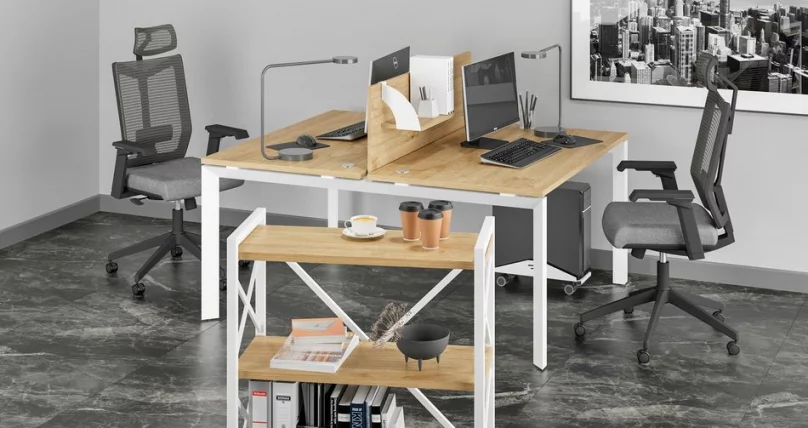 Стол рабочий LOFT VR.L-SRZ-3.7 Металл белый Тиквуд светлый_1