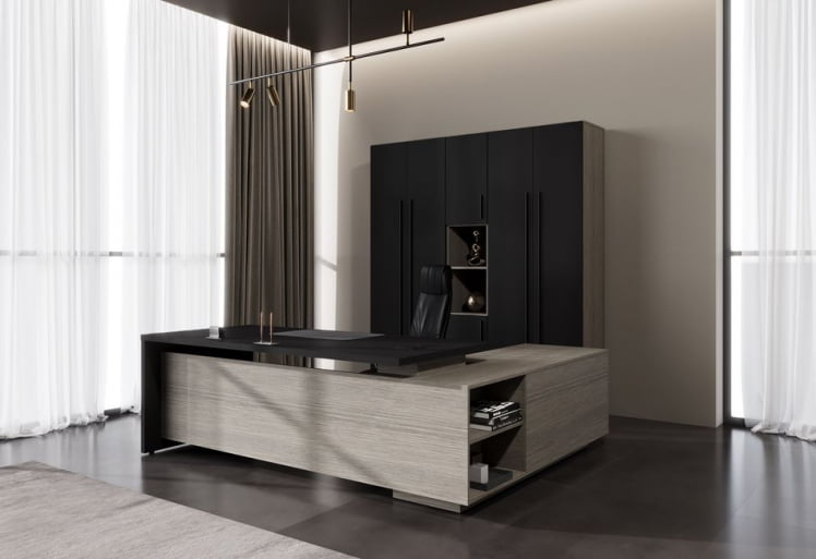 Кабинет руководителя VELION №1 Яшма черный Дуб Сильвер_0