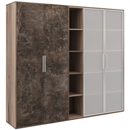Шкаф высокий 4 створки, с нишей B-TONE BTN36153542 Вяз Бетон темный_0