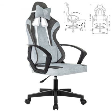 Кресло компьютерное BRABIX Forcer GM-127, 2 подушки, ткань, серое/светло-голубое_0