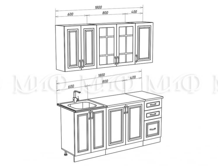 Кухня Констанция 1,8 компановка №3 Белый/Джинс_1