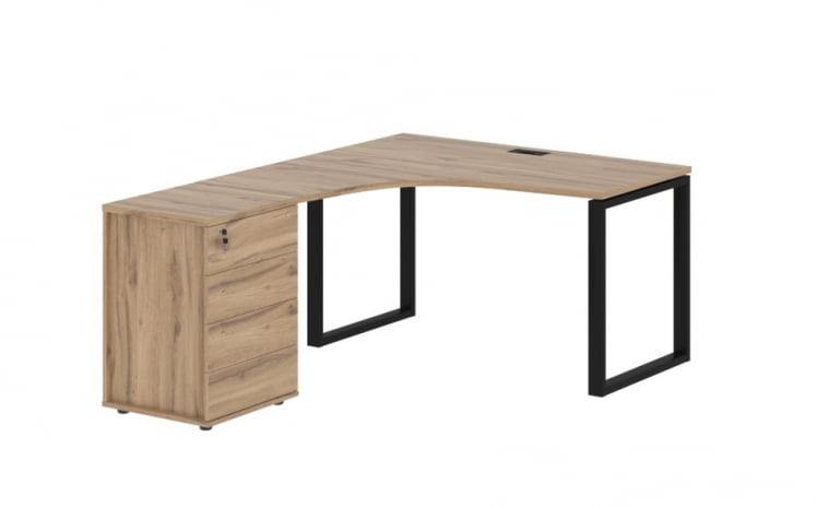 Стол эргономичный с тумбой левый EDIS EQCET 1318 L Дуб Денвер светлый Черный_0