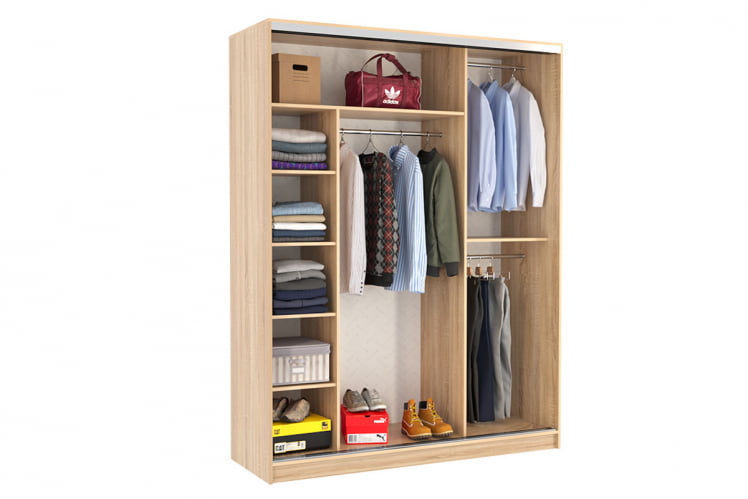 Шкаф-купе Бассо 2-600 с зеркалом SK-01B37 дуб сонома/белый_1