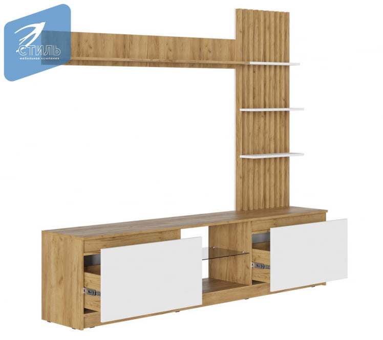 Стенка Бостон НМ-001 Дуб крафт золотой/Белый глянец_1