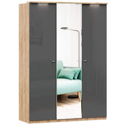 Шкаф трехстворчатый с зеркалом Фиджи 003 Дуб Золотой Антрацит_0