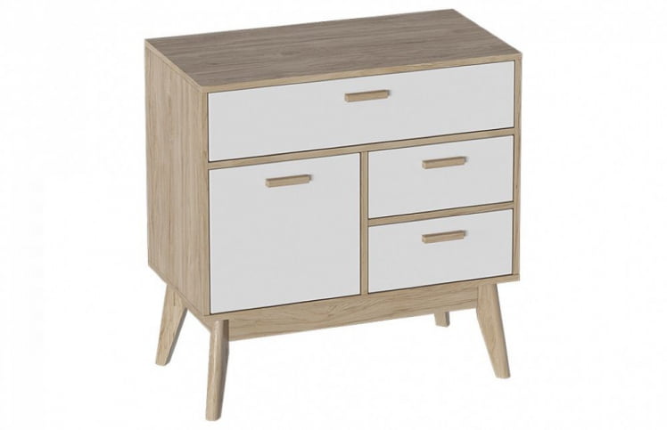 Комод с дверью и 3 ящиками Калгари 04 Дуб натуральный светлый/белый матовый_0