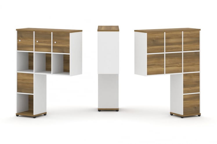 Надставка на стол высокая односторонняя + задняя стенка (8 шт.) + распашной фасад (3 шт.) + блок с 2-мя ящиками (1 шт.) CONCEPT CN.ONV-004 Сандал Янтарный Белый бриллиант Черный металл_0