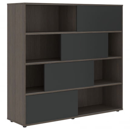 Стеллаж со слайд-дверьми VELION VMCS 1615 Яшма черный Дуб Сильвер_0