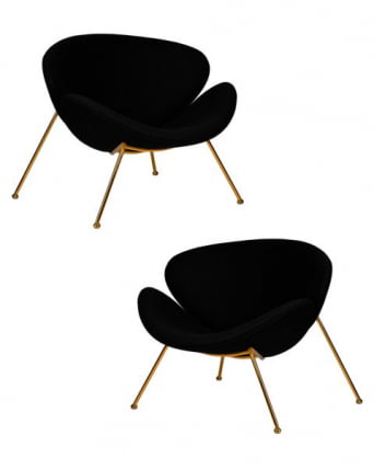 Кресло дизайнерское DOBRIN EMILY (черный ткань AF9, золотое основание) 2 шт_0