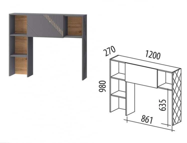 Надстройка (лев/прав) Монако 902.25 Дуб Вотан Оникс Графит_1