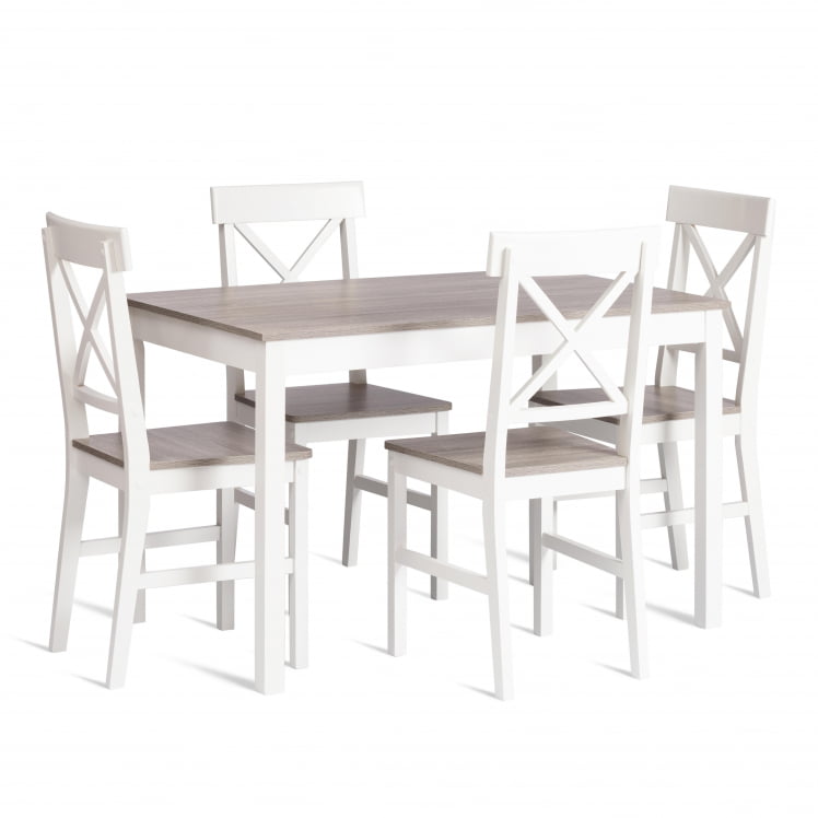 Обеденный комплект Хадсон (стол + 4 стула)/ Hudson Dining Set (mod.0104) МДФ/тополь/меламин, стол: 118х74х73 см, стул: 42,5x46,5x93,5 см, white (белый) / grey (серый)_0