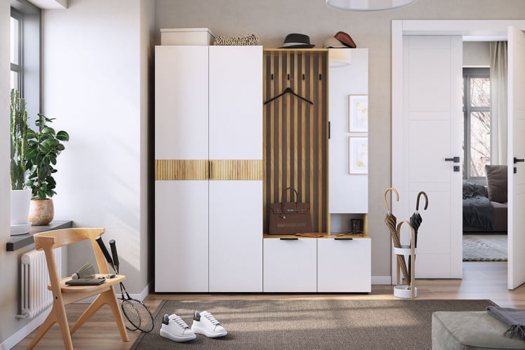 Прихожая Бери К3 Дуб крафт золотой/белое дерево_0