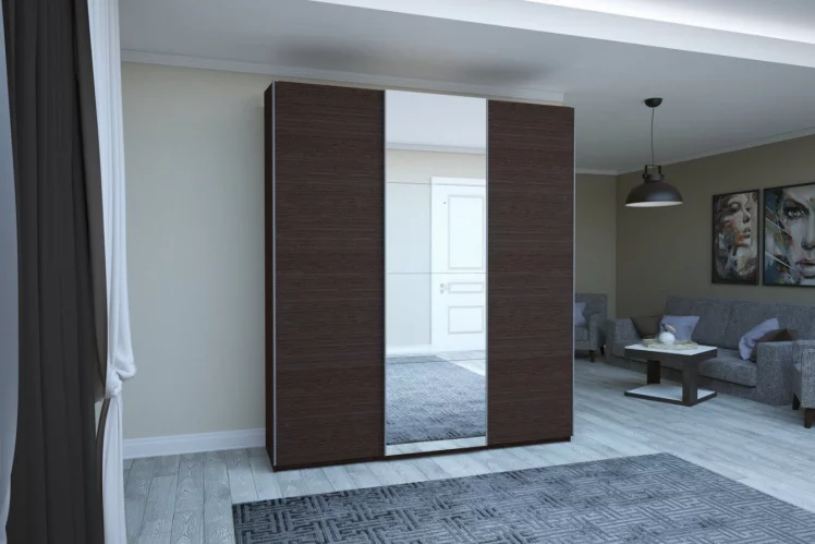 Шкаф-купе трехдверный Прайм 2100 ДСП/Зеркало/ДСП Венге_2