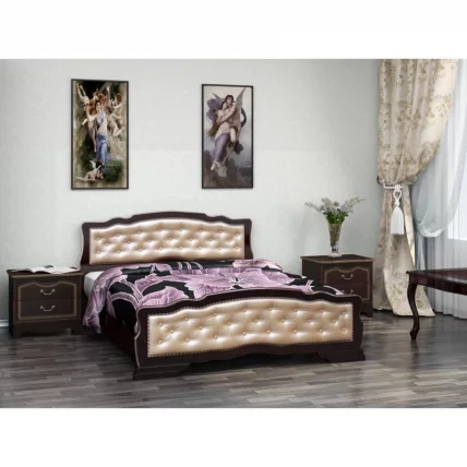 Кровать из массива Карина-10 200х160 Орех темный Светлая экокожа_1