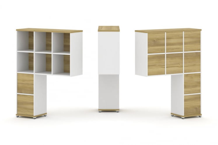 Надставка на стол высокая односторонняя + задняя стенка (8 шт.) + блок с 2-мя ящиками (1 шт.) + блок с 1-м ящиком (1 шт.) CONCEPT CN.ONV-007 Дуб Винченцо Белый бриллиант Белый металл_0